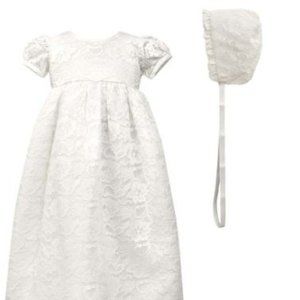 Scalloped Lace Christening Gown & Bonnet 3 mo